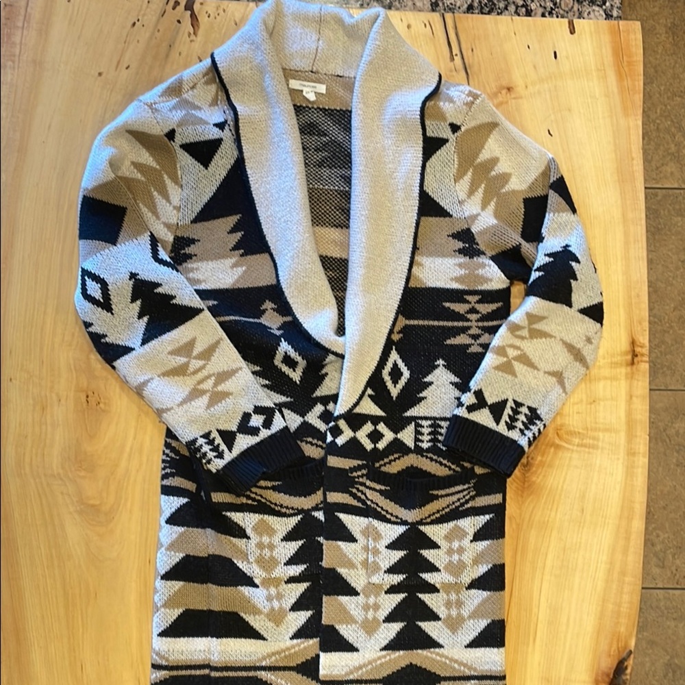 Maurices Black and Beige Christmas Patterned Cardigan Sweater